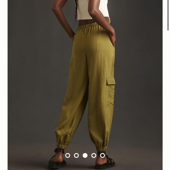 Anthropologie Cargo Parachute Pants Moss Green Pockets Drawstring Jogger M NEW - Picture 3 of 16